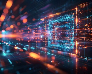 Obraz premium Dynamic Digital Art Frame with Sleek Black Border Futuristic Neon Lights and Glowing Energy Patterns