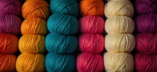 Colorful knitting yarn texture background, Rack of colorful yarn