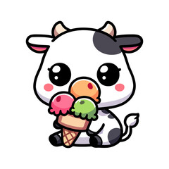 cute icon character cow eating ice cream