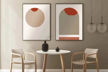 Interior Design - Small Potted Cactus and Art Necklace. Beautiful simple AI generated image in 4K, unique.