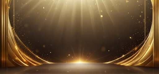 Luxury gold award night background, gold lines decoration and lights