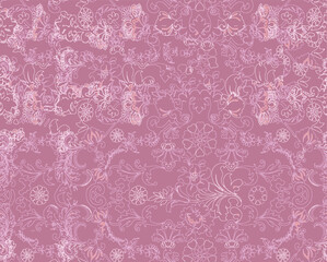 Damask flower pink motif  pattern Victorian vector background. Hand drawn running stitch print. Classic antique embroidery, lace home decor, quilted textiles Beautiful floral and rustic scarf design