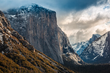 Dramatic Winter Morning on El Capitan and Half Dome, Yosemite National Park, California