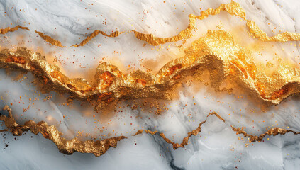 A closeup of white marble with swirling patterns and golden veins. Created with Ai
