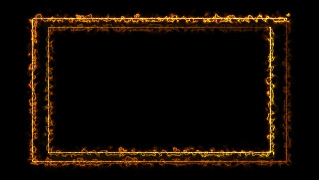 Rectangular Fire effect Animation. Fire Flame Gradually Appearing in A rectangle Frame. Burning Rectangle Borders with Continues Fire Flare 4K.