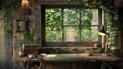 Rustic wooden home office with a reclaimed wood desk