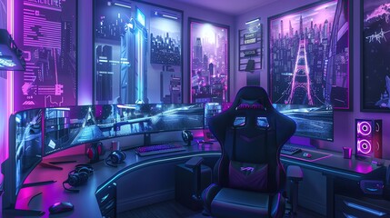 Naklejka premium Ultramodern gaming setup in a home office