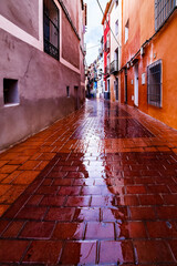Maria Amada Street in the rain in Villajoyosa