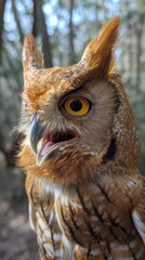 Owl headshot with closeup of face created by ai