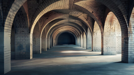 Fototapeta premium Archways in empty brick building : Generative AI