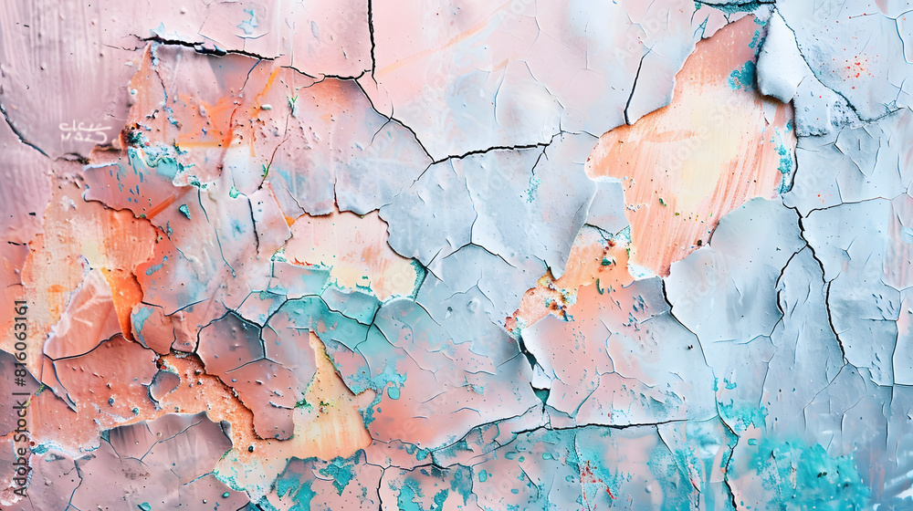 Leinwandbilder old painted cracked concrete wall texture abstract background colorful pattern : generative ai
