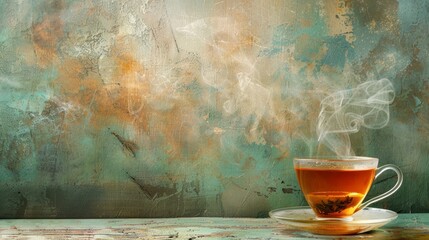 Tea hot drink on old background in composition on the theme of health, copy space