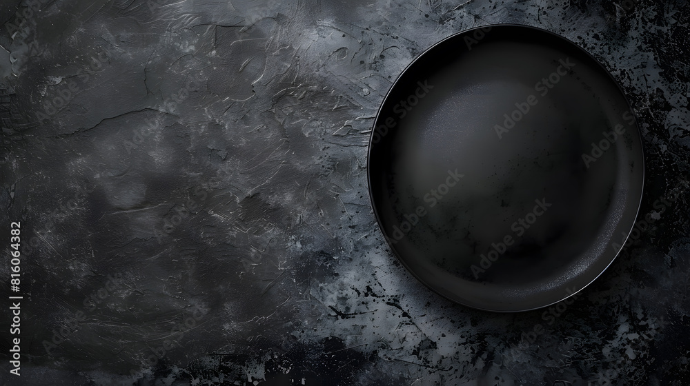 Aufkleber dark grey textured concrete background for design with black food plate copy space : generative ai