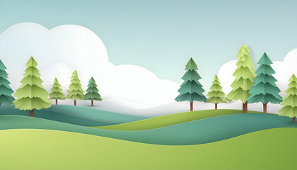 Smooth, Perfectly Clean tree landscape for graphic backgrounds and wallpaper, paper cut.
