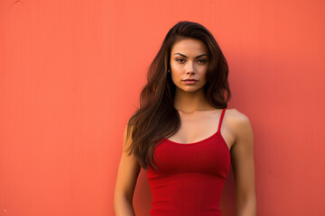 Obraz premium Young woman in red color top