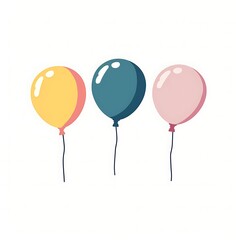 4 simple flat color balloons on white background, vector illustration, cute,