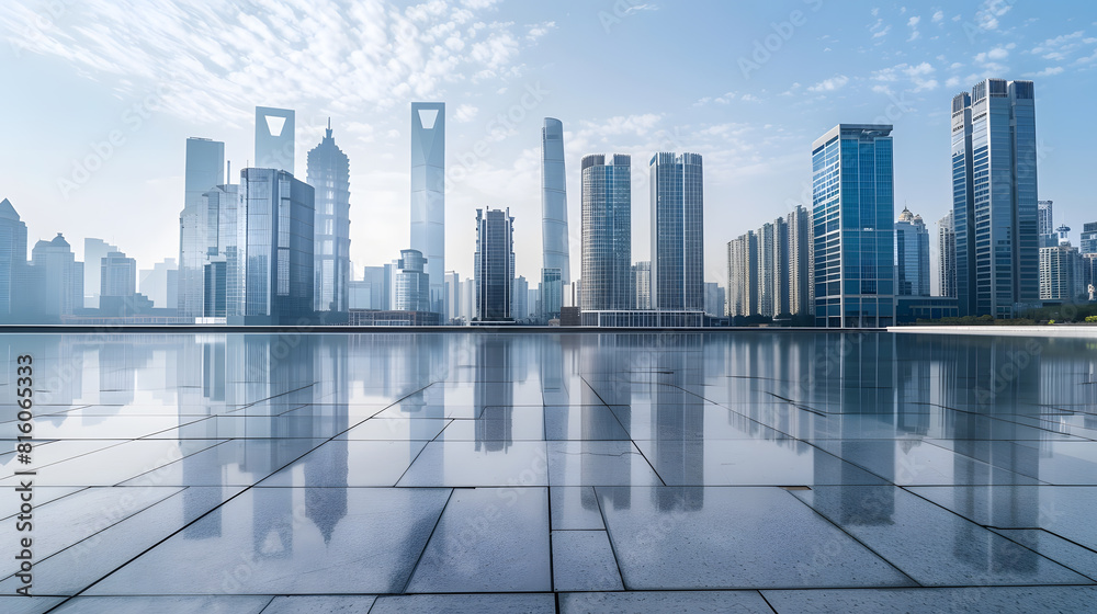 Aufkleber panoramic skyline and modern buildings with empty floor in suzhou china : generative ai