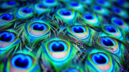  A close-up of a peacock's feathers reveals hues of blue, green, yellow, and orange