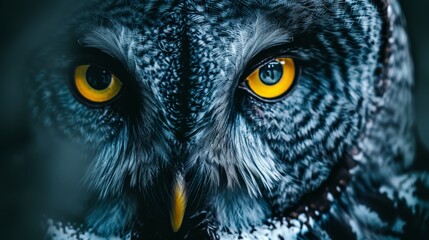 yellow eyes on a black background Blurred owl head image
