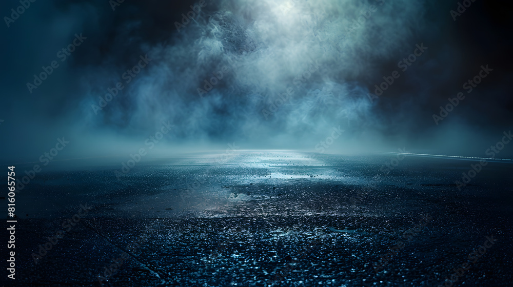 Poster dark street asphalt abstract dark blue background empty dark mountain range scene with smoke mist co