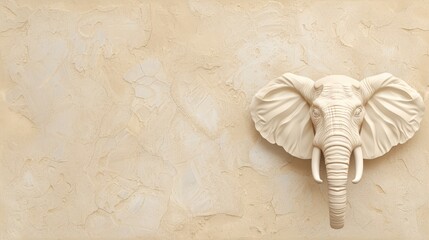  Mount an elephant's head on the beige stucco wall with a textured finish