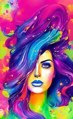 Obraz premium Vibrant Swirl of Colors Abstract Art Woman
