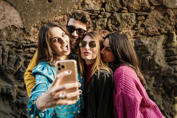 Group of Friends Taking a Selfie - Fun Outdoor Moment