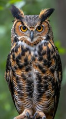 Obraz premium Owl headshot with closeup of face created by ai