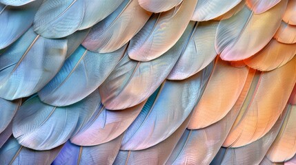  A tight shot of a multicolored bird's vibrant feathers, displaying hues of blue, pink, orange, and yellow