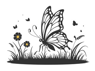 An alluring butterfly gracefully descends onto a patch of grass