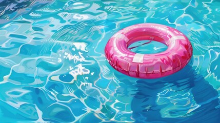 A vibrant pink float bobs on the shimmering surface of a cool blue pool its ring casting ripples that dance under the midday sun of a blissful summer day Set against a backdrop of an action