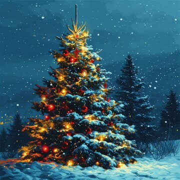 sef of Christmas tree, christmas vibes, 2d simple style vector, flat design, flat vector illustration