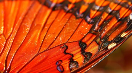  A tight shot of a butterfly's wing adorned with water droplets, backdrop subtly blurred