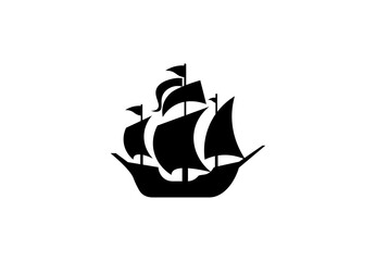 Vector illustration of a sailing ship in a minimalist style on a white background for a logo