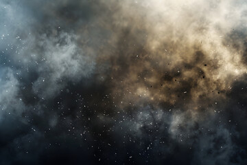 Background with dark smoke clouds, fumes after explosion or natural disaster. Abstract banner for military operations, catastrophes, war games, ads with copy space. Battlefield in attack.