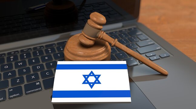 Israel and the Gavel of Justice - Visual for Social Networks and News. - May 2024, Istanbul - Turkey (3D Render)