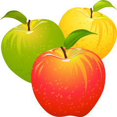 set of red, yellow, green, ripe, juicy apples isolated on a white background