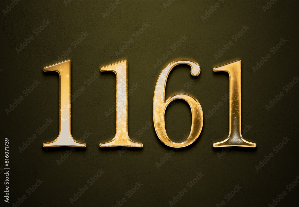 Wall mural Old gold effect of 1161 number with 3D glossy style Mockup.