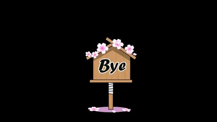 Animated ninja rabbit waving goodbye with an explosion of excitement and a farewell sign   - Transparent Background