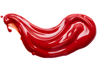 Red drops and splashes of ketchup or sauce isolated on transparent background