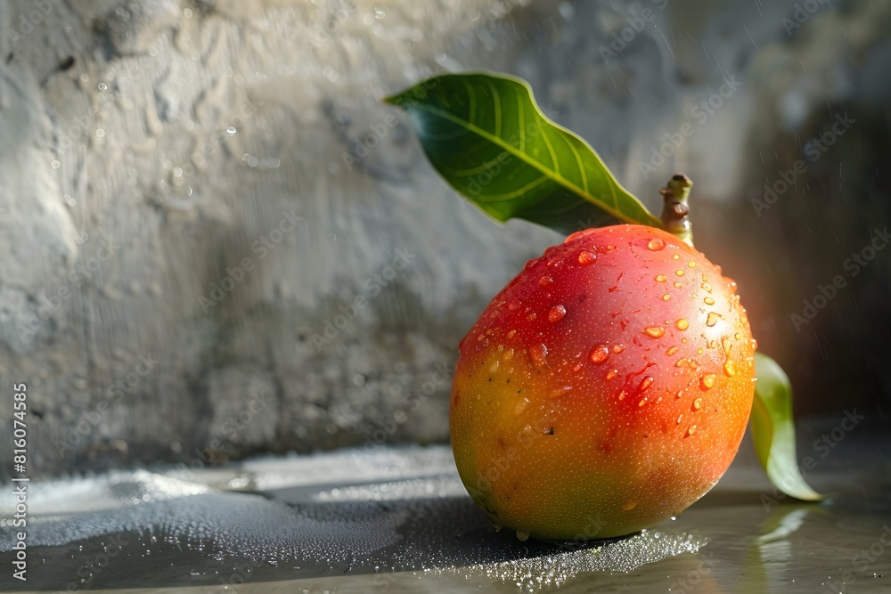 Wall mural a red apple with a leaf on it sitting on the ground - Wall murals