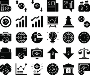 Business finance fill icon set vector illustration stock