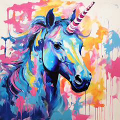Cute unicorn fantasy animal painting.