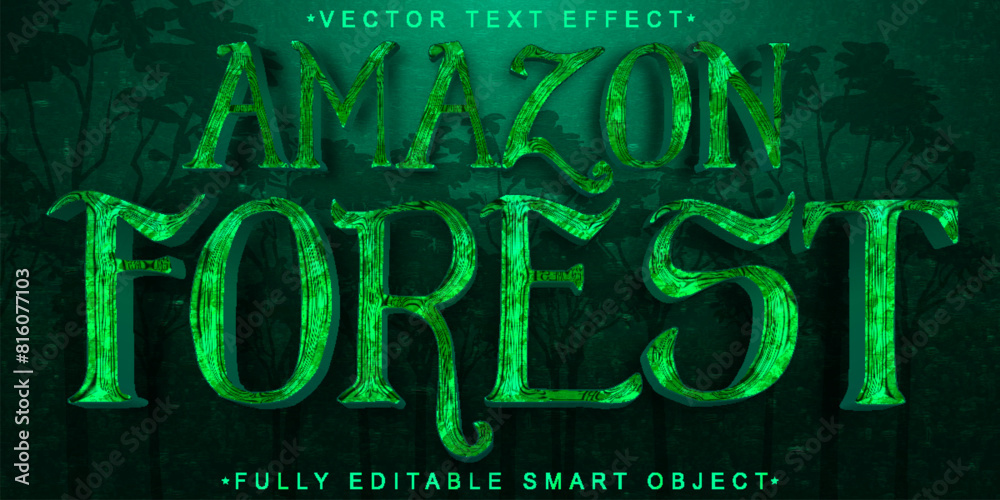 Poster green amazon forest vector fully editable smart object text effect