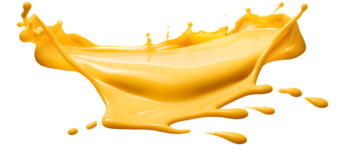 Melted yellow cheese isolated on transparent background. Cheese splash