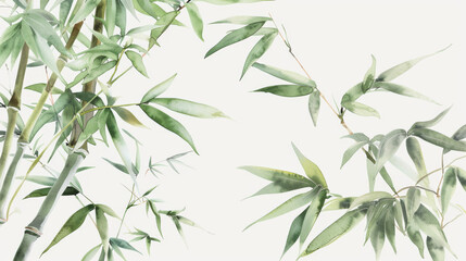 Naklejka premium A watercolor painting of bamboo trees with green leaves isolated on white, oriental pattern background.