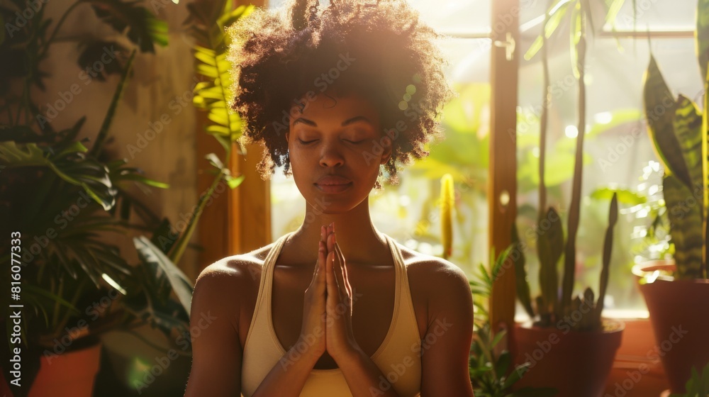 Sticker Woman Enjoying Indoor Meditation