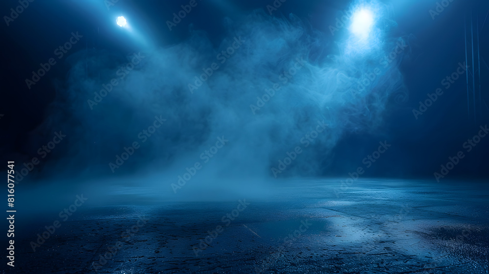 Aufkleber a dark empty street dark blue background an empty dark scene neon light spotlights the asphalt floor