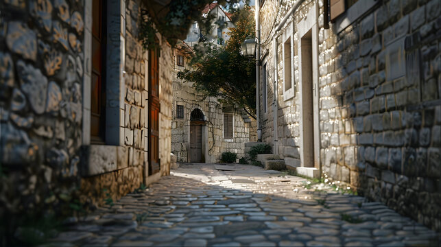 Medieval street on Zlarin island : Generative AI