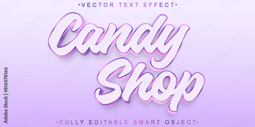 Poster soft pink candy shop vector fully editable smart object text effect